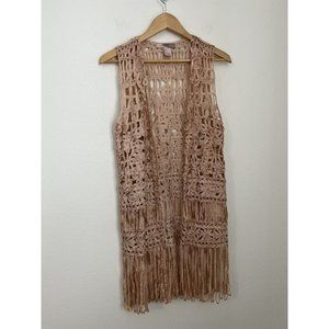 Forever 21 Duster Cardigan Pink Ribbon Sweater Open Front Size Small Boho